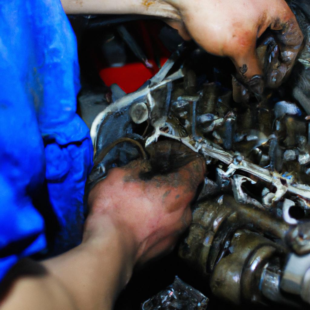 Mechanic fixing car engine parts