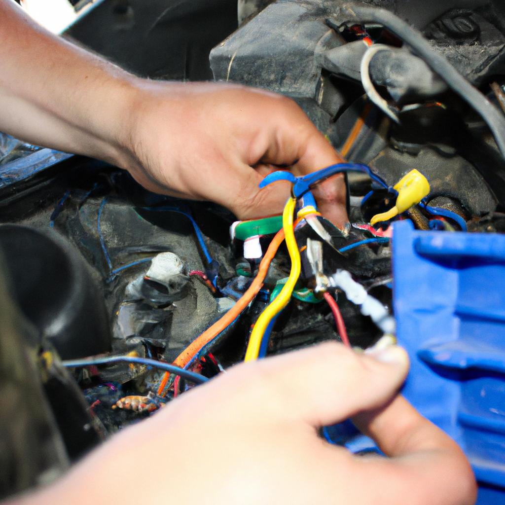 Person repairing car electrical system