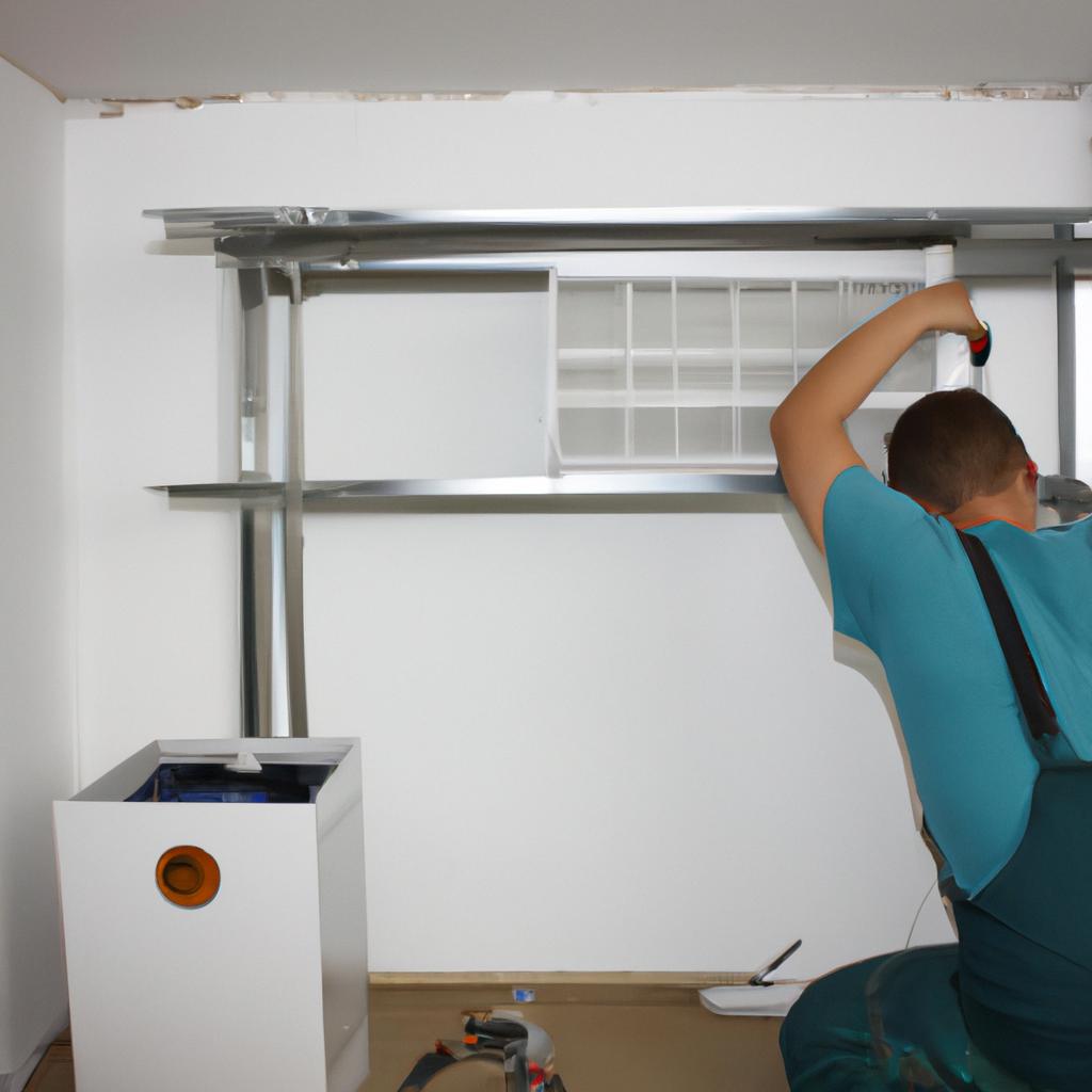 Person installing HVAC system components