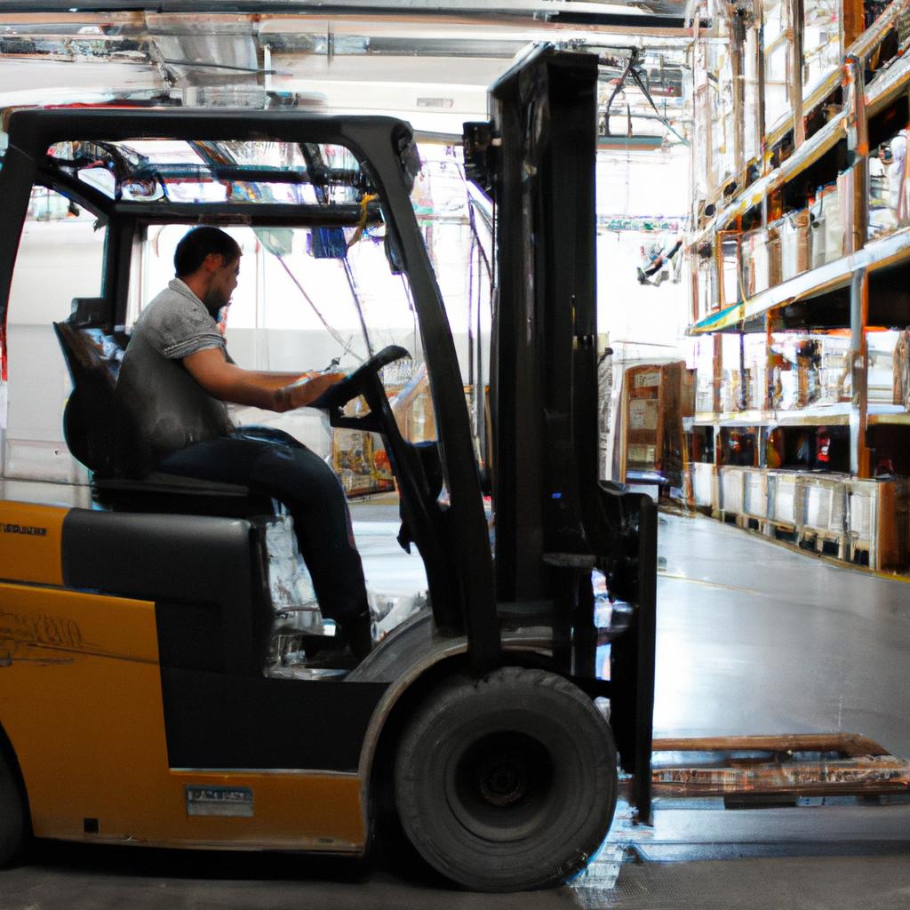 Person operating forklift in warehouse