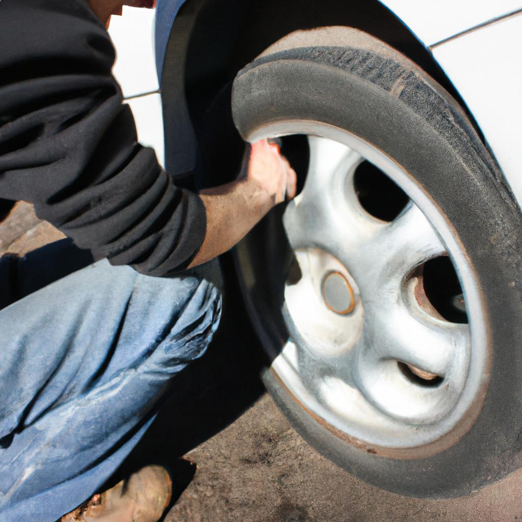 Person rotating car tires industriously